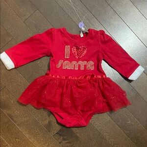 Red Baby Onesie with Tutu and 'I Love Santa' Design 3/6 months